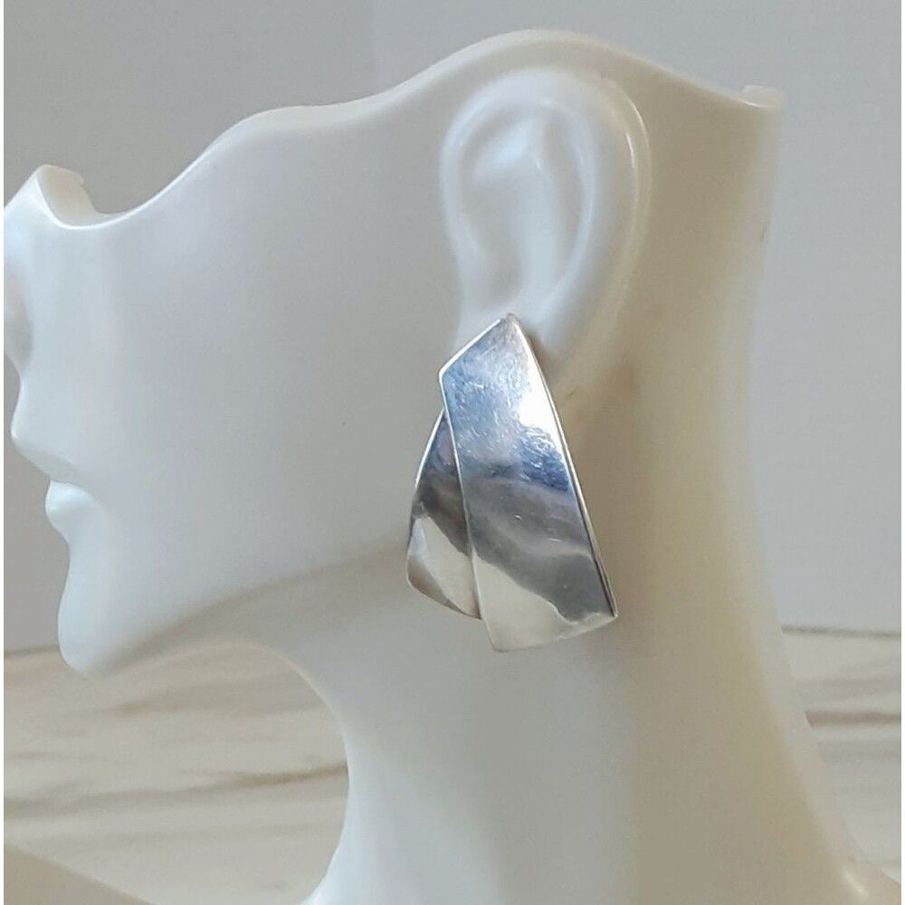 ANNE FORBES Modernist 925 Sterling Silver Triangle Double Panel Post Earrings